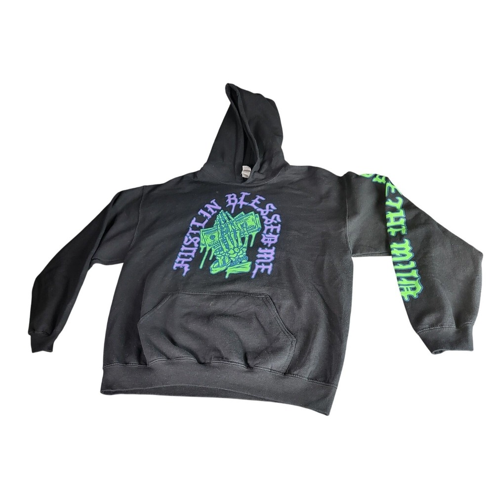 Hustlin‎ Blessed Me Out The Mud Hoodie Men Sz L Gildan Heavy Blend Streetwear